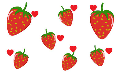 Strawberry Pattern and Red heart with isolated white backgroup