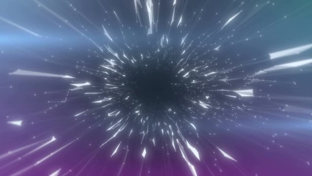 Colorful space travel animation. Space light particles. An animated background with particles.