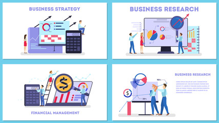 Fototapeta na wymiar Business strategy web banner concept set. Market research