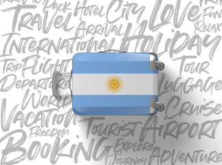 Argentina flag suitcase travel background. 3D Render