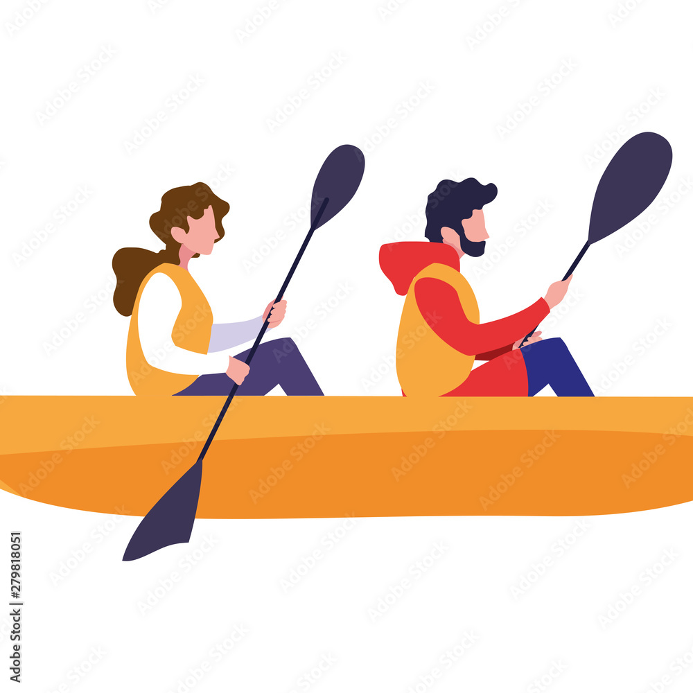 Wall mural man and woman rowing a boat