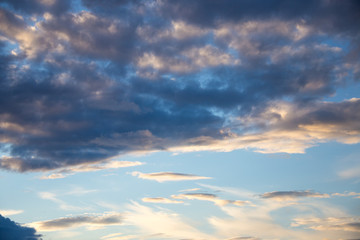 Blue sky background with clouds. Panorama