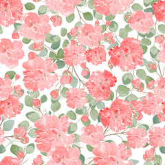 Seamless pattern with red rose flowers, watercolor. Vector illustration. EPS 10