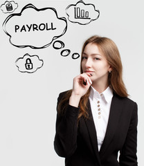 Technology, internet and network. A young entrepreneur is thinking how to become successful and protect your business: Payroll