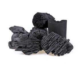 Natural wood charcoal isolated on white background
