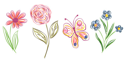 Pencil drawing. Floral set for your design. Vector illustration.