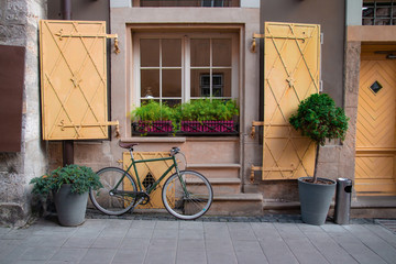 Vintage bicycle  on the streer of  Old  town