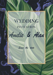 Wedding invitation leaves, watercolor.  Vector Watercolour.