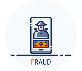Obraz premium Filled Line Icons Style. Hacker Cyber crime attack Fraud for web design, ui, ux, mobile web, ads, magazine, book, poster.