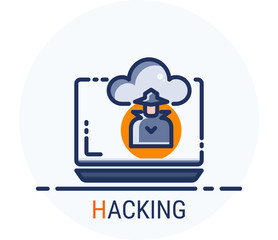 Filled Line Icons Style. Hacker Cyber crime attack Hacking for web design, ui, ux, mobile web, ads, magazine, book, poster.
