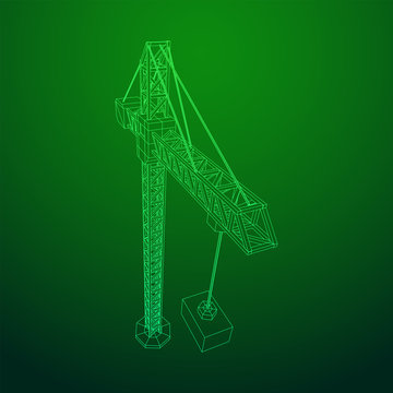 Tower construction building crane. Wireframe low poly mesh vector illustration