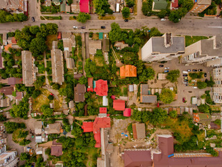 Aerial view of a European city. Top view.