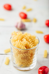 Italian fusilli pasta in glass bowl