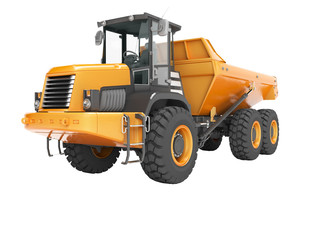 Obraz na płótnie Canvas Construction equipment orange dump trucks with articulated frame isolated 3d render on white background no shadow