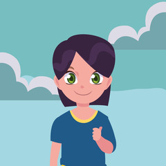 smiling young girl portrait sky background