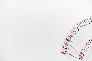 Top view playing cards on white background