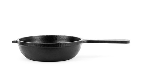 Cast iron frying pans isolated on white