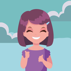 smiling young girl portrait sky background