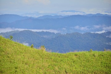 Landscape of green mountain view with Blur style : provide for insert into background base layer