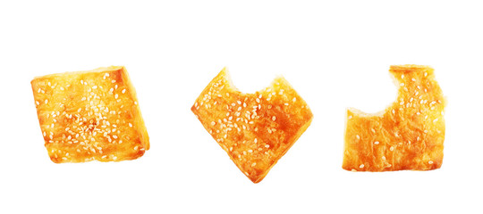 Square puff pastry on a white background