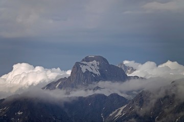 beautiful view on a foggy morning in the alps