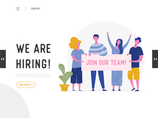 We are hiring illustration concept, Job Recruitment people characters holding banner , for landing page, social media template, ui, web design, mobile app, poster, flyer in vector