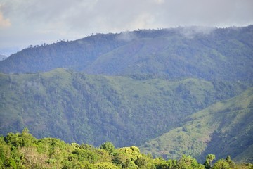 Landscape of green mountain view with Blur style : provide for insert into background base layer