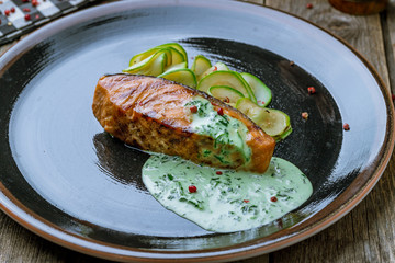 Salmon steak on the grill