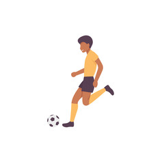 Happy guy plying football game. Flat vector illustration.