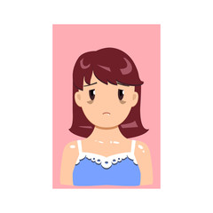 Vector illustration, sad flat girl with dark eye circles