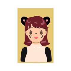 Vector illustration, flat girl with dark eye circles in panda’s costume