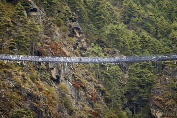 The famous Hillary suspension bridge between Monjo and Namche Bazaar, Everest region, Nepal, Sagarmatha National Park