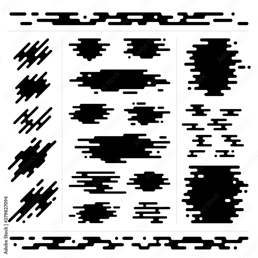 Poster collection of various wavy forms from irregular parallel rounded lines. silhouettes isolated on whit