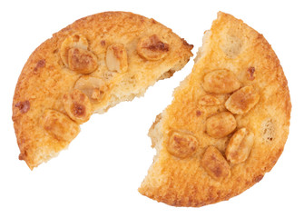 Broken chocolate chip cookies isolated on white background with clipping path