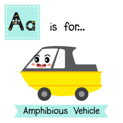 Letter A tracing. Amphibious Vehicle.eps