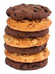 homemade chocolate chip cookie and cookies with peanut on white background