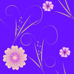 Vector seamless floral pattern with pink small decorative flowers on violet background for fabric design