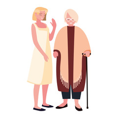 Obraz na płótnie Canvas grandmother with walk stick and mother together
