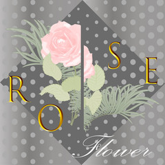 Retro collage with rose flower. Art fashion style. Vector illustration.