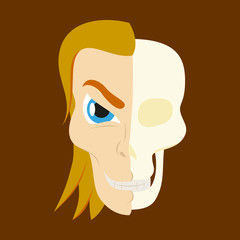 Comic stylized superhero skeleton face. Print flat illustration