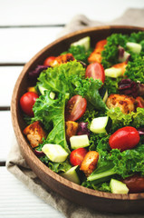 Vegan salad with kale and grilled tofu