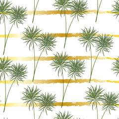 Fototapeta na wymiar Seamless pattern with tropical leaf palm. Watercolor. Vector illustration. EPS 10.