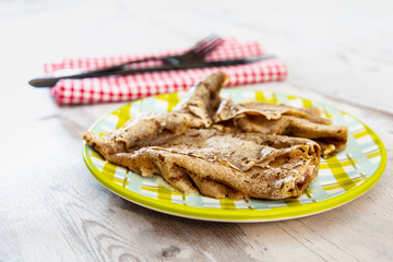 Homemade french buckwheat galette on the table