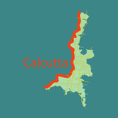 Flat Calcutta map city with borders of the districts