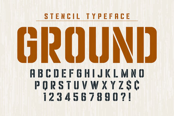 Stencil original condensed alphabet, creative characters set. © Aleksandr