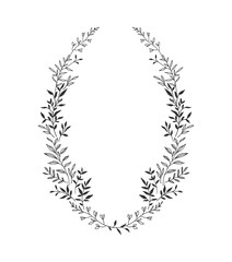 Hand drawn floral oval frame wreath on white background - 279831612