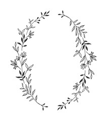 Hand drawn floral oval frame wreath on white background - 279831644