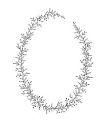 Hand drawn floral oval frame wreath on white background - 279831655
