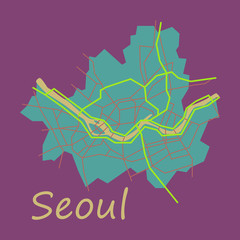 Flat map of Seoul with borders of the regions