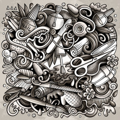 Nail Salon hand drawn vector doodles illustration. Manicure poster design.